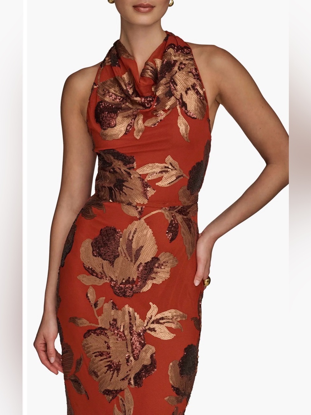 Donna Karan New York Sequin Floral Body-Con Gown Sz 10 - Picture 5 of 6